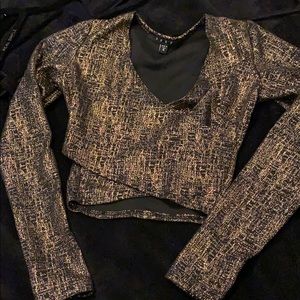 Black/Gold long sleeve crop top